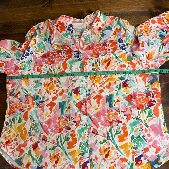 Chico's No Iron Watercolor Floral Button Front Shirt 100% Linen Women's 4 US 20 - Picture 9 of 9